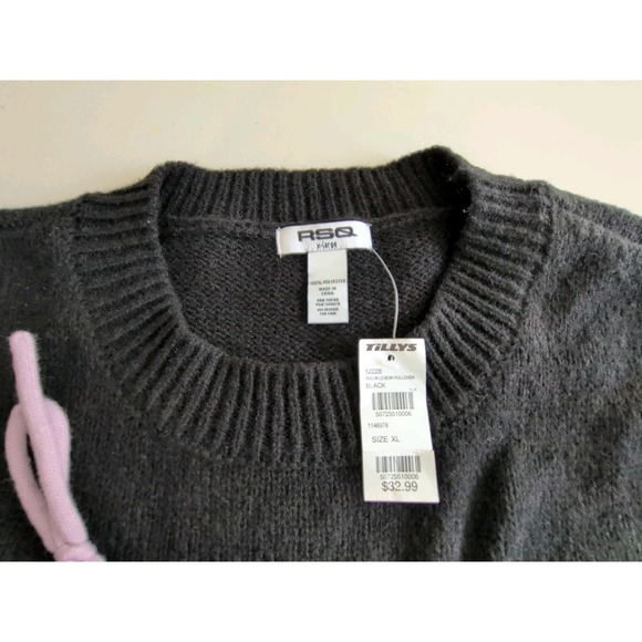 RSQ Women's Black Crew Neck Sweater with Pink Bow Size XL New With Tags - Picture 5 of 6